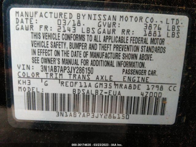 3N1AB7AP3JY286150 Nissan SENTRA S