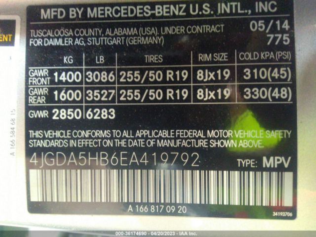 4JGDA5HB6EA419792 Mercedes-Benz M-class Ml 350