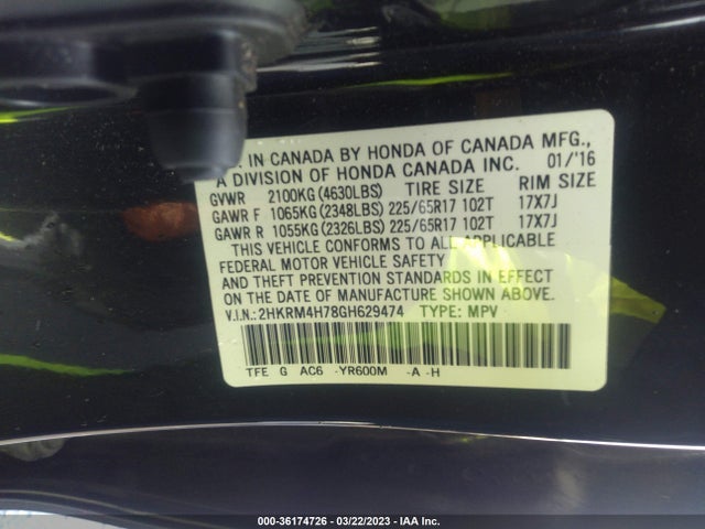 Honda Cr-v Ex-l 2016 2HKRM4H78GH629474 Image 9
