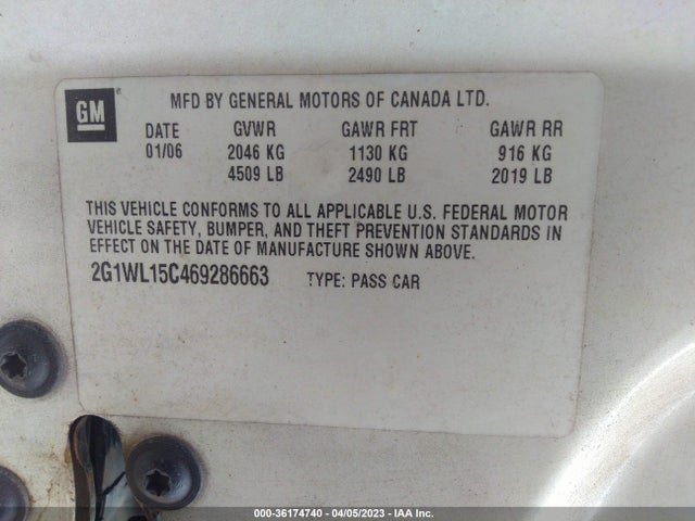 2006 CHEVROLET MONTE CARLO SS VIN: 2G1WL15C469286663