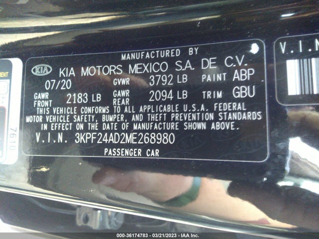 2021 KIA FORTE LXS VIN: 3KPF24AD2ME268980