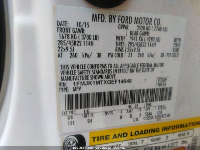 1FMJK1MTXGEF14648 Ford Expedition El Platinum