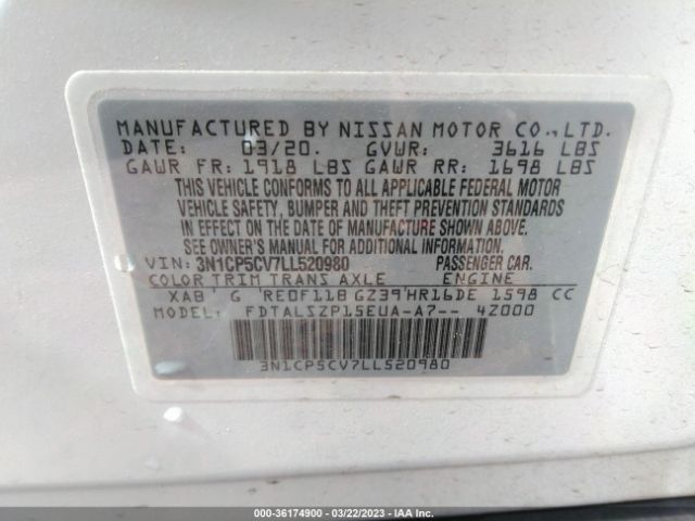 3N1CP5CV7LL520980 Nissan KICKS SV