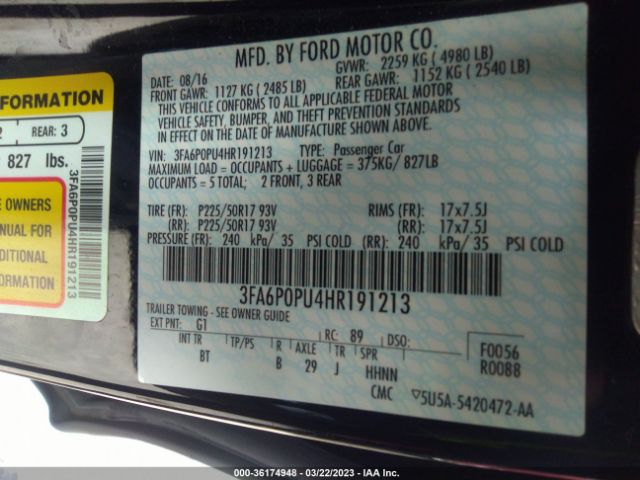 3FA6P0PU4HR191213 Ford Fusion Energi Se
