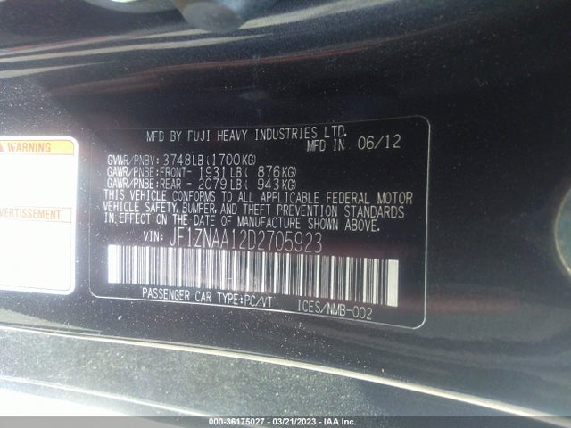 2013 SCION FR-S 10 SERIES VIN: JF1ZNAA12D2705923