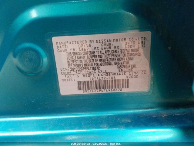 3N1CE2CP6FL418872 Nissan Versa Note S/s Plus/sv/sr/sl
