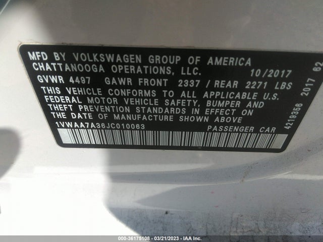 1VWAA7A36JC010063 Volkswagen Passat 2.0t S/r-line
