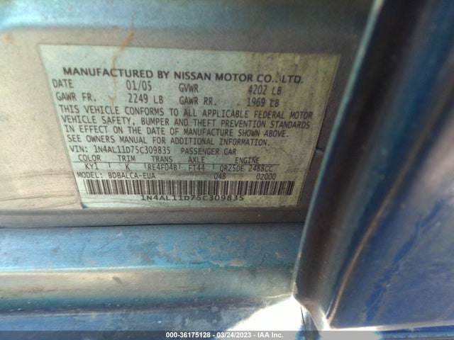 Nissan Altima 2.5 S 2005 1N4AL11D75C309835 Image 11