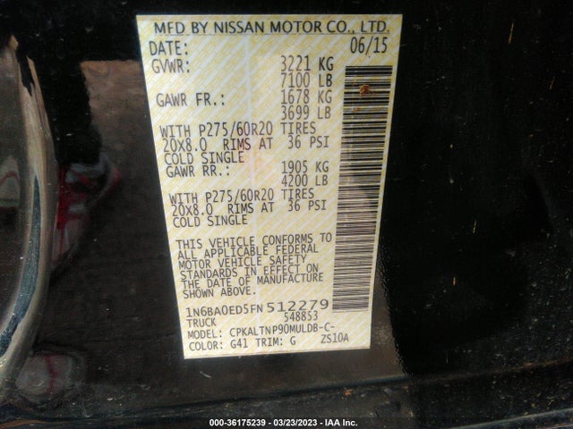 2015 NISSAN TITAN S VIN: 1N6BA0ED5FN512279