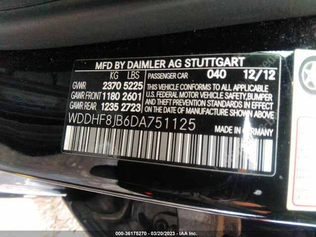 2013 MERCEDES-BENZ E-CLASS E 350 VIN: WDDHF8JB6DA751125