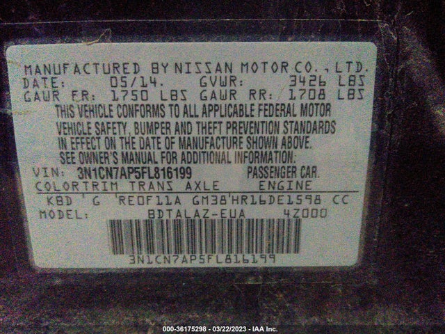 Nissan Versa S Plus 2015 3N1CN7AP5FL816199 Image 10