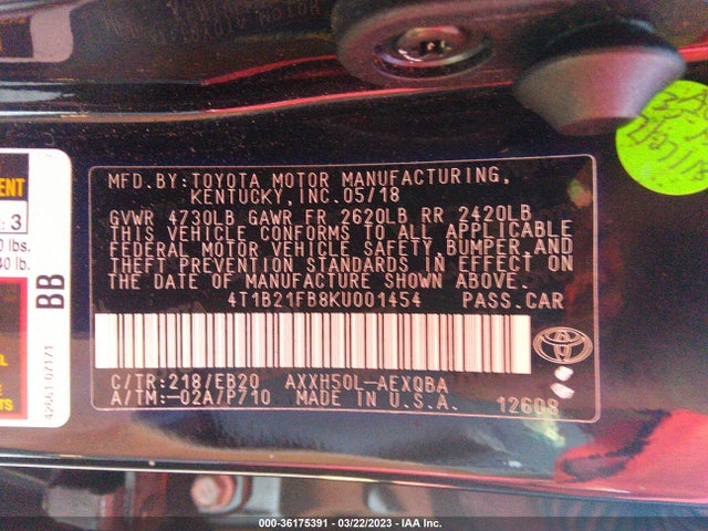2019 Toyota Avalon, VIN: 4T1B21FB8KU001454