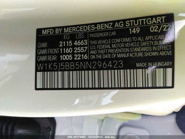 2022 Mercedes-Benz CLA-Class, VIN: W1K5J5BB5NN296423