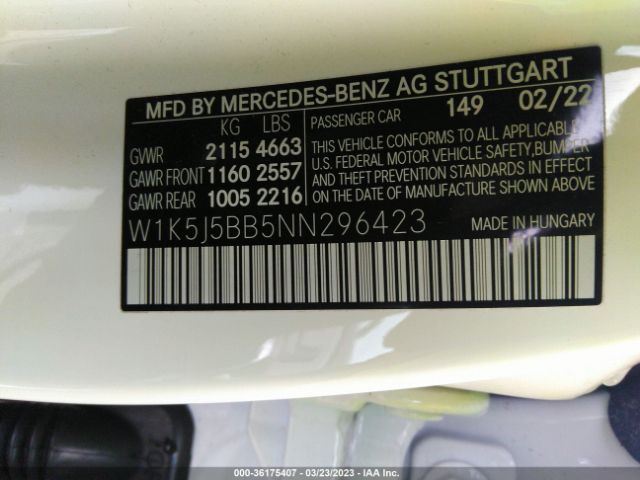 W1K5J5BB5NN296423 Mercedes-Benz Cla Amg Cla 35