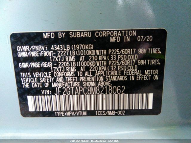 JF2GTAPC8M8218062 Subaru Crosstrek Premium