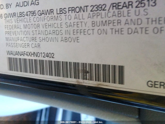 WAUANAF4XHN012402 Audi A4 PREMIUM