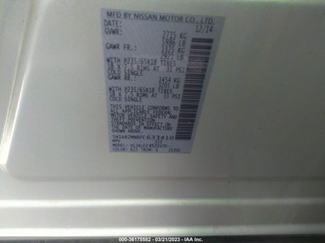 5N1AR2MN6FC633410 Nissan Pathfinder Sv