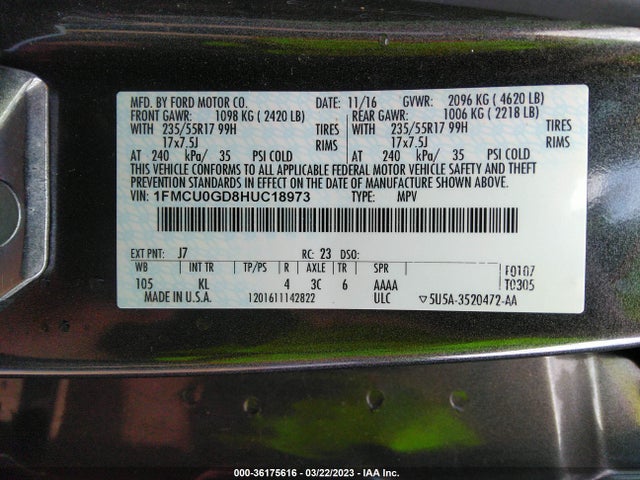 Ford ESCAPE SE 2017 1FMCU0GD8HUC18973 Image 11