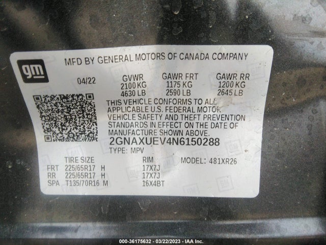 Chevrolet EQUINOX LT 2022 2GNAXUEV4N6150288 Image 9