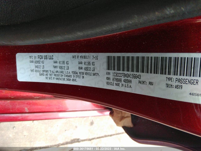 1C3CCCFBXGN196643 Chrysler 200 Touring