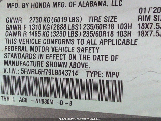 Honda Odyssey Ex-l 2020 5FNRL6H79LB043714 Image 9
