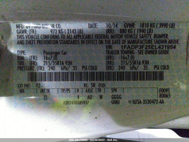 Ford FOCUS SE 2014 1FADP3F25EL431954 Image 9