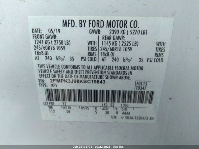 2FMPK3J98KBC19843 Ford EDGE SEL