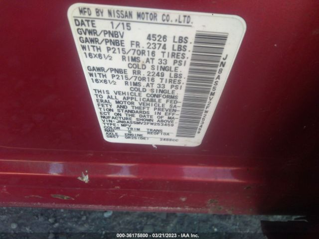 JN8AS5MV2FW253459 Nissan Rogue Select S