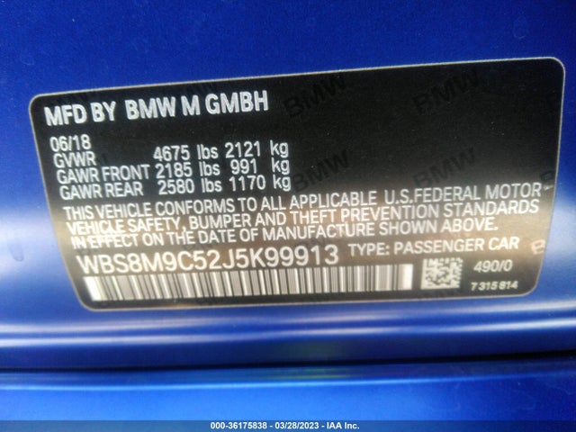 2018 BMW M3, VIN: WBS8M9C52J5K99913