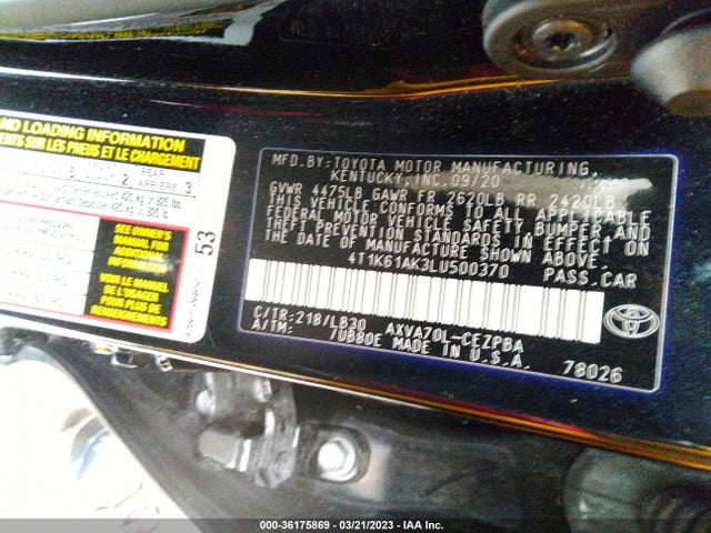 2020 Toyota Camry, VIN: 4T1K61AK3LU500370