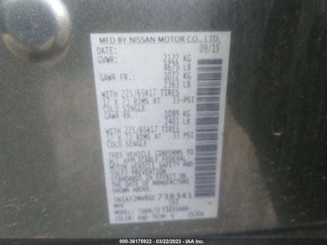 2016 NISSAN ROGUE SV VIN: 5N1AT2MV8GC738341
