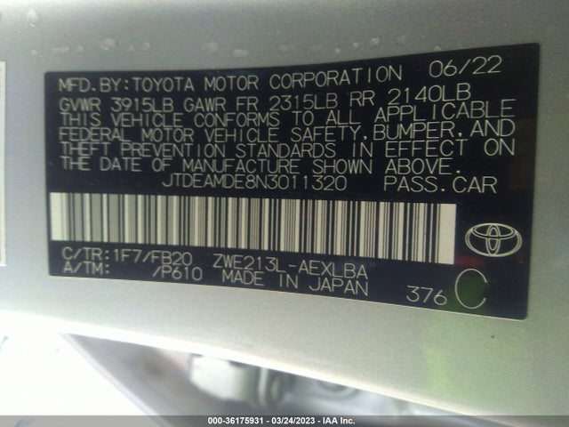 Toyota Corolla Hybrid Le 2022 JTDEAMDE8N3011320 Image 10