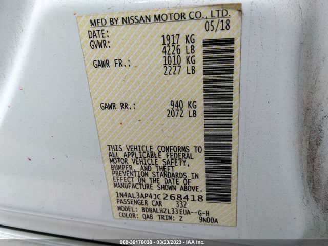 2018 NISSAN ALTIMA 2.5 SR VIN: 1N4AL3AP4JC268418