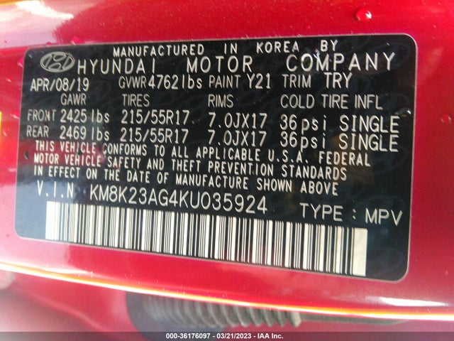 2019 Hyundai Kona, VIN: KM8K23AG4KU035924