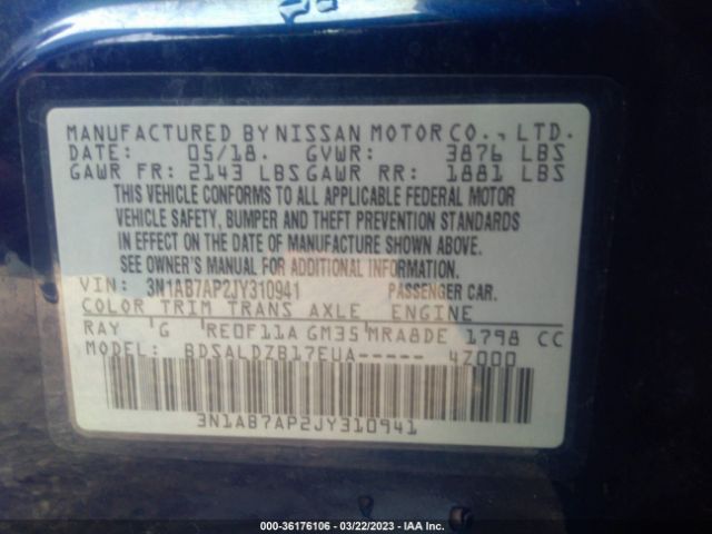 3N1AB7AP2JY310941 Nissan SENTRA SV