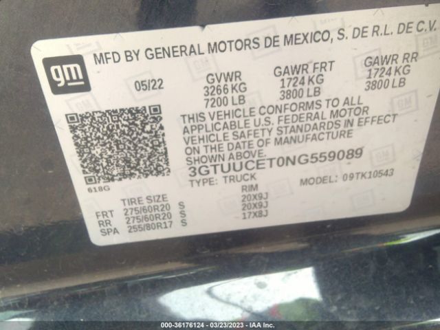 3GTUUCET0NG559089 GMC Sierra 1500 Elevation