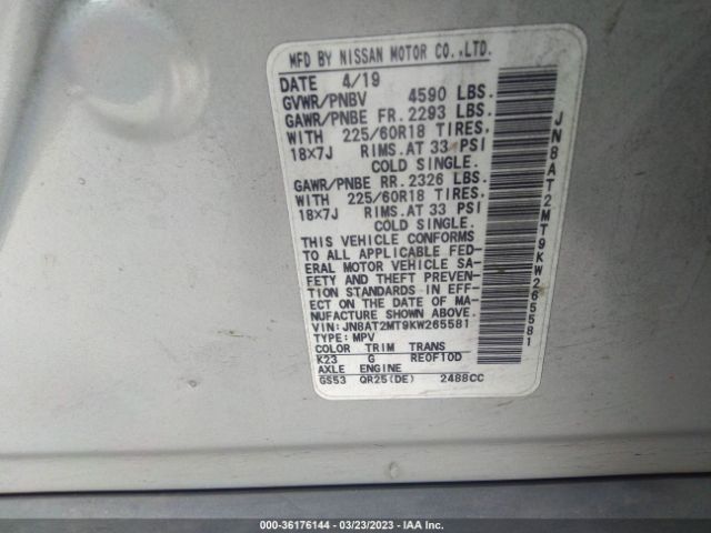JN8AT2MT9KW265581 Nissan ROGUE SV
