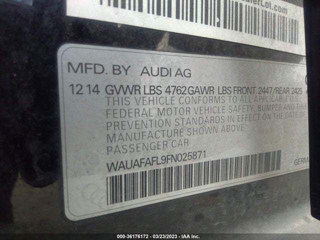 WAUAFAFL9FN025871 Audi A4 PREMIUM