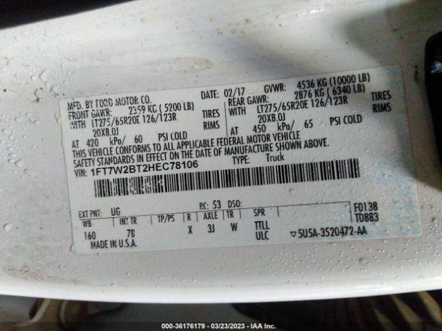 1FT7W2BT2HEC78106 Ford Super Duty F-250 Srw Lariat/platinum