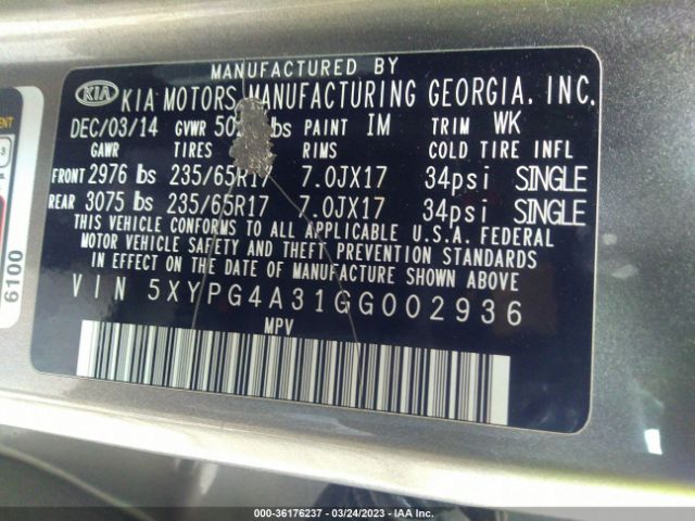5XYPG4A31GG002936 KIA SORENTO L