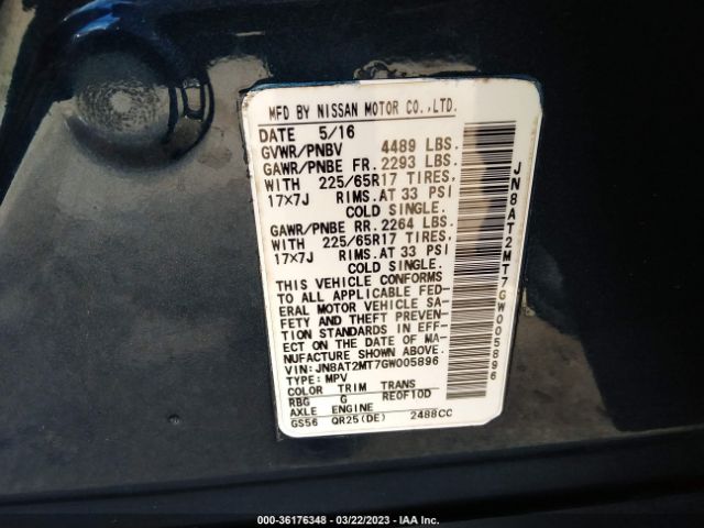 JN8AT2MT7GW005896 Nissan ROGUE S