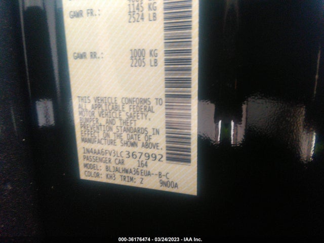 2020 NISSAN MAXIMA PLATINUM VIN: 1N4AA6FV3LC367992
