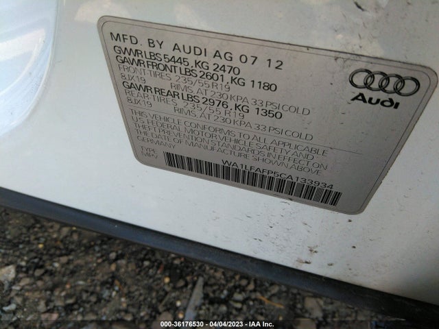 2012 AUDI Q5 2.0T PREMIUM PLUS VIN: WA1LFAFP5CA133934