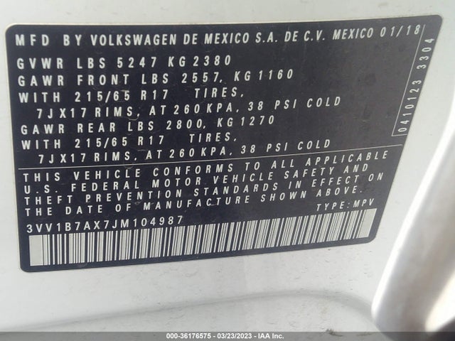 3VV1B7AX7JM104987 Volkswagen TIGUAN S