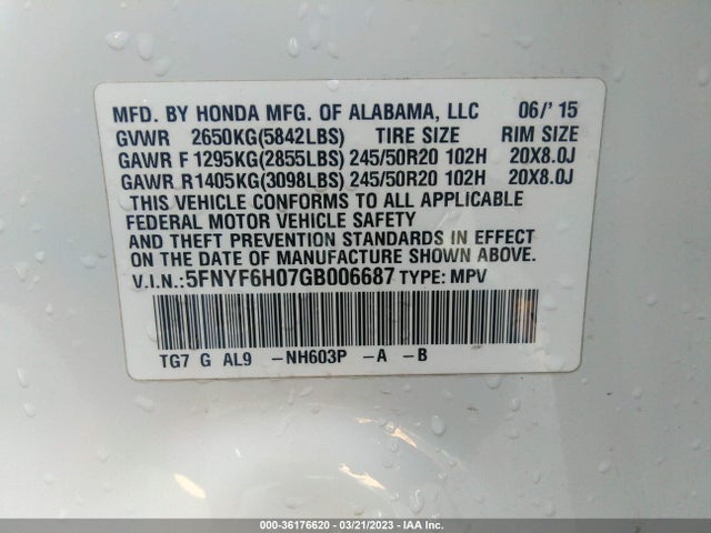 Honda Pilot Elite 2016 5FNYF6H07GB006687 Image 10