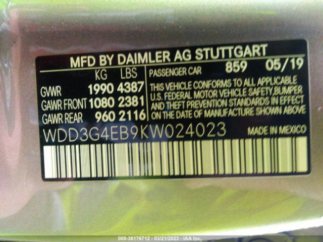 WDD3G4EB9KW024023 Mercedes-Benz A-class A 220