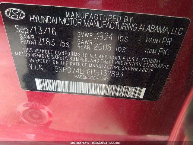Hyundai ELANTRA SE 2017 5NPD74LF6HH132893 Image 10
