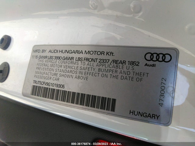 2016 Audi TT, VIN: TRUT5CFV9G1019305