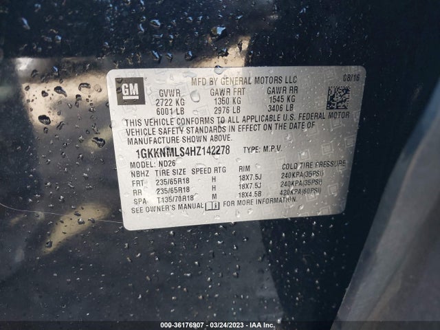 GMC ACADIA SLT 2017 1GKKNMLS4HZ142278 Image 9