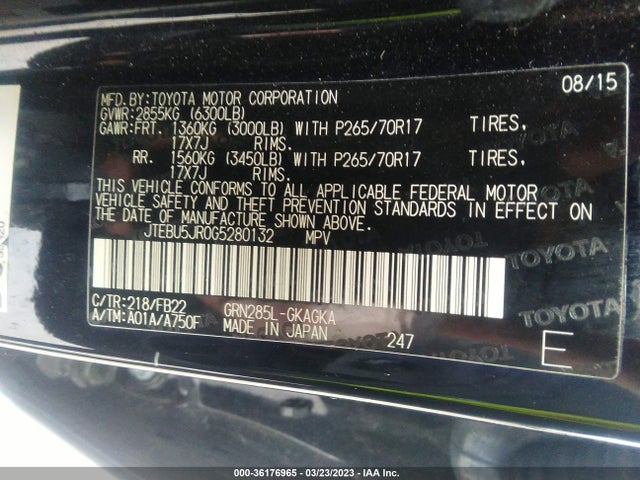 Toyota 4runner Limited/trail/sr5 2016 JTEBU5JR0G5280132 Image 10